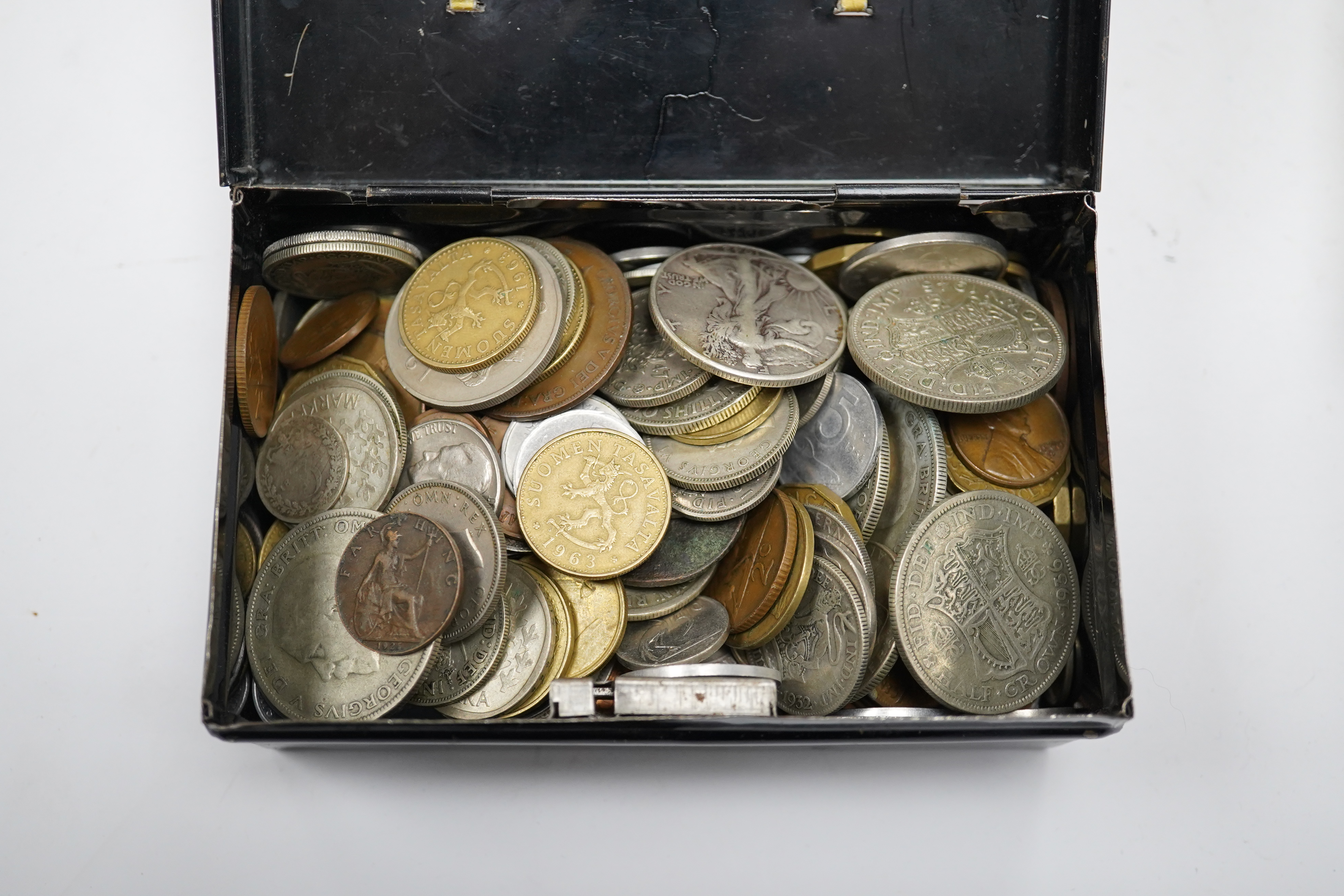 A collection of British and foreign coins, mostly 20th century. Condition - poor to fair